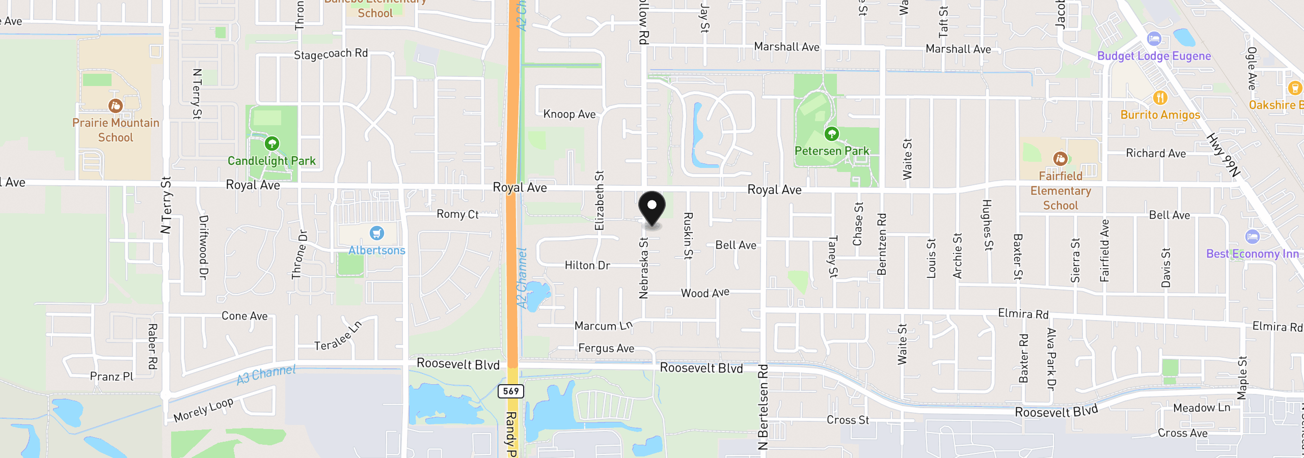 Map showing the location of 719 Nebraska St, Eugene, OR 97402