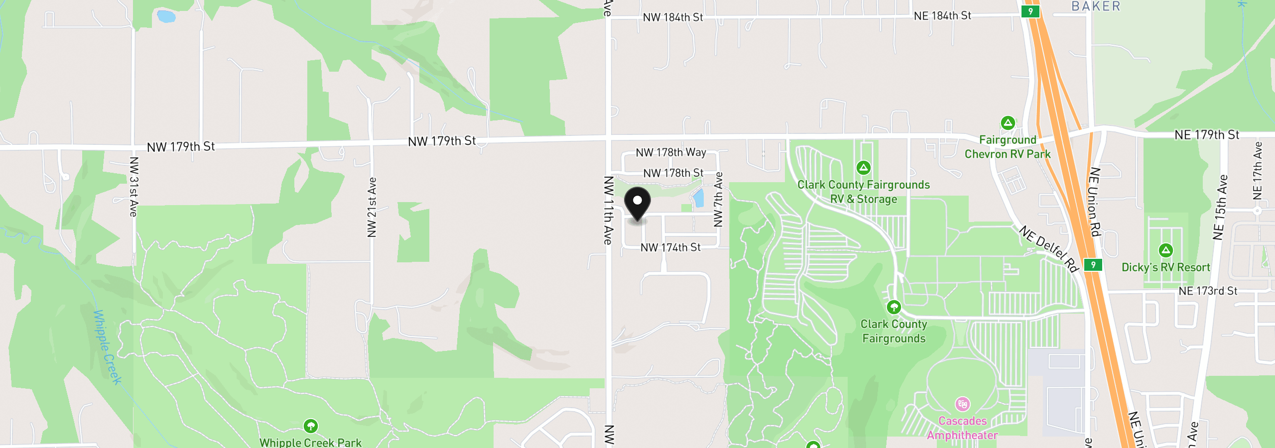 Map showing the location of 17514 NW 10th Ave, Ridgefield, Wa 98642
