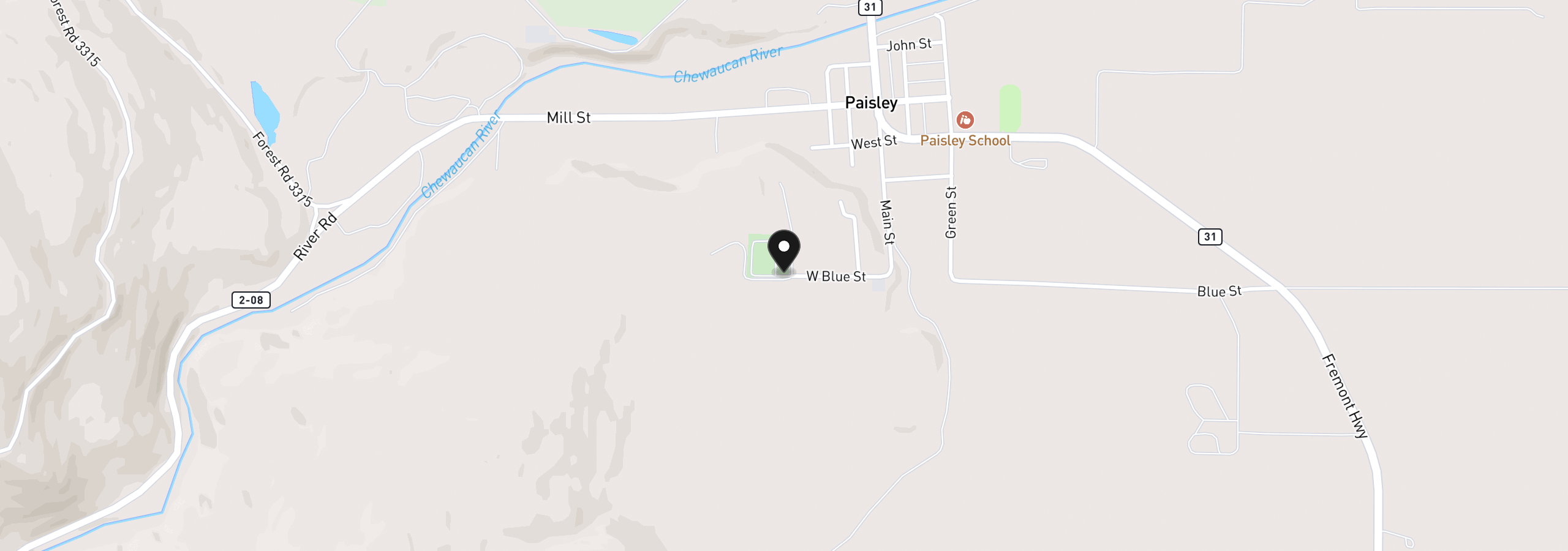 Map showing the location of The Town Site, Paisley, OR 97636