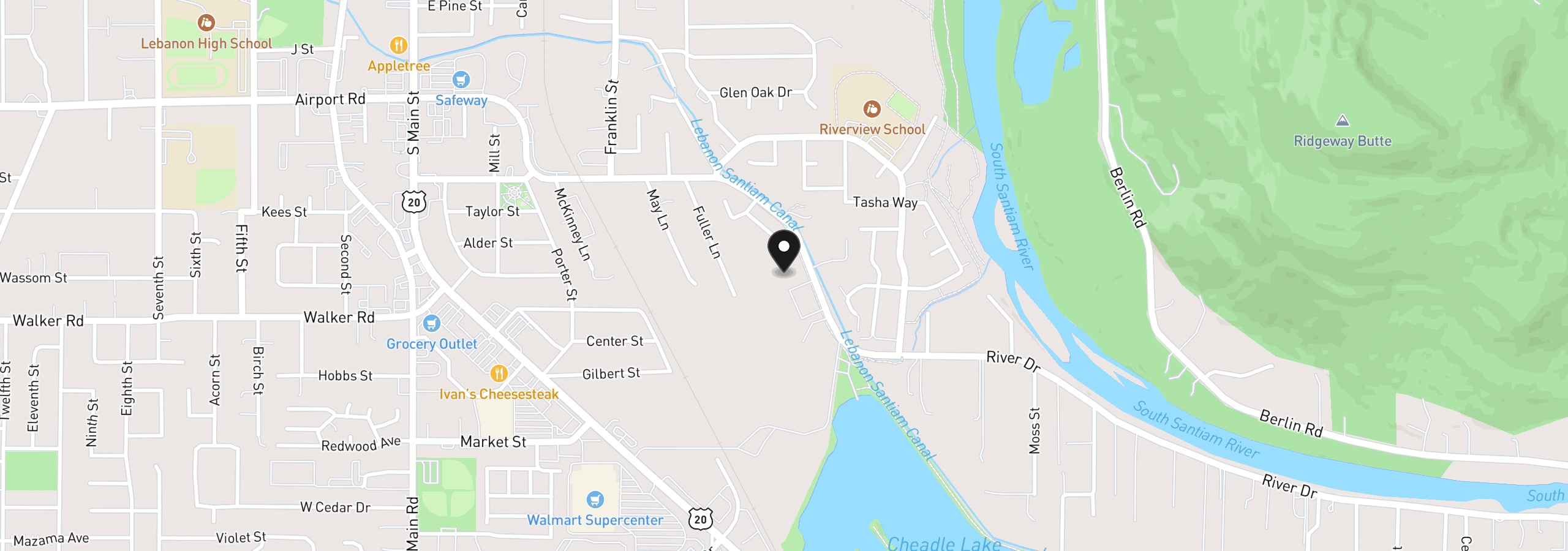 Map showing the location of 776 Cheadle Lake Ct, Lebanon, OR 97355