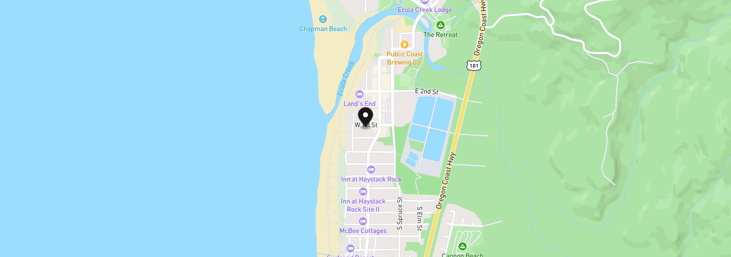 Map showing the location of W 1st St 900, Cannon Beach, OR 97110