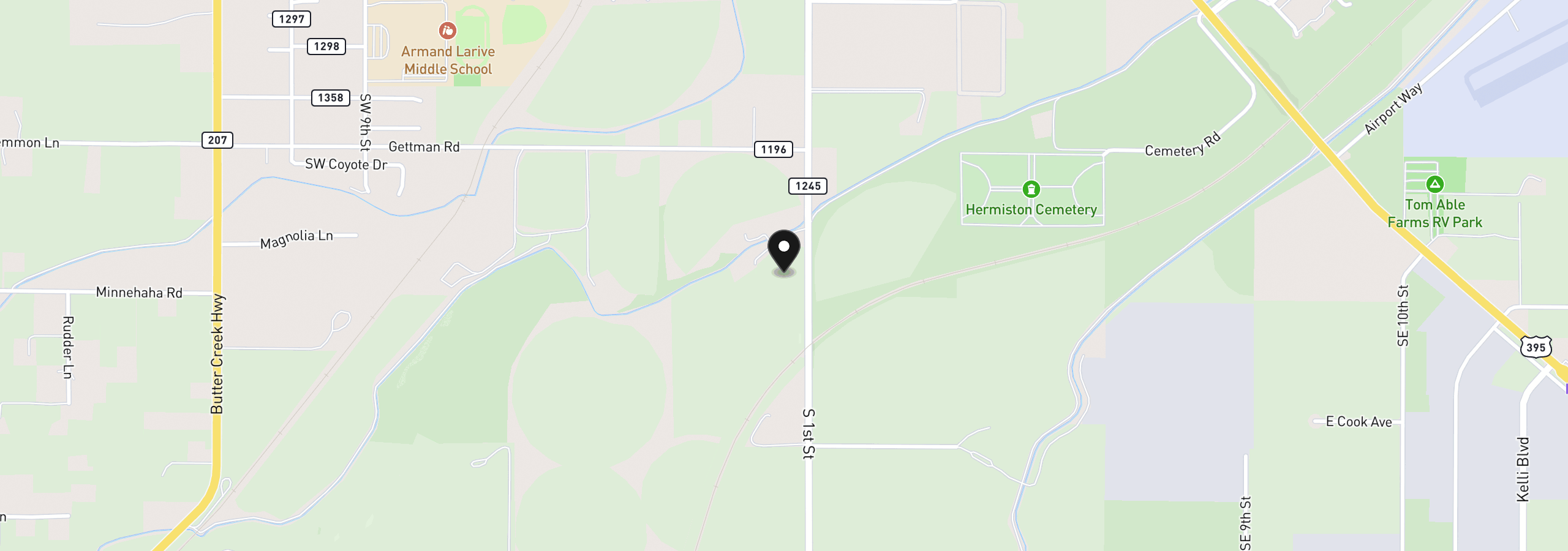 Map showing the location of 000 S 1st St, Hermiston, OR 97838