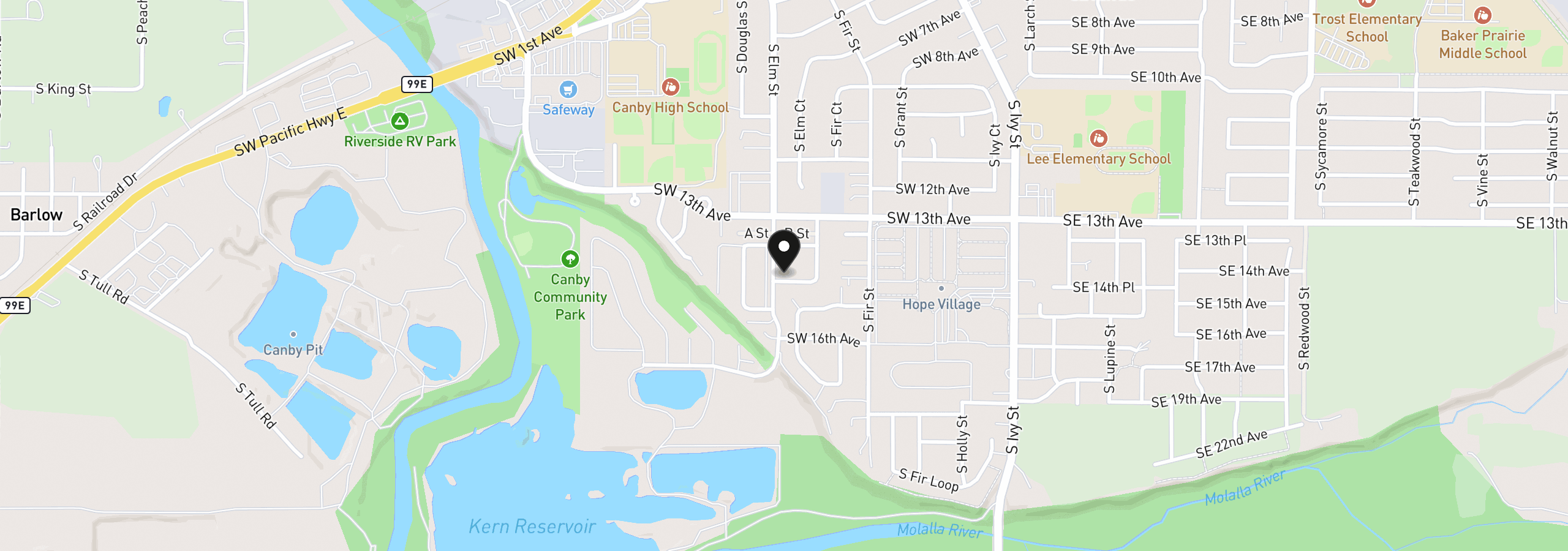 Map showing the location of 1400 S Elm St 83, Canby, OR 97013