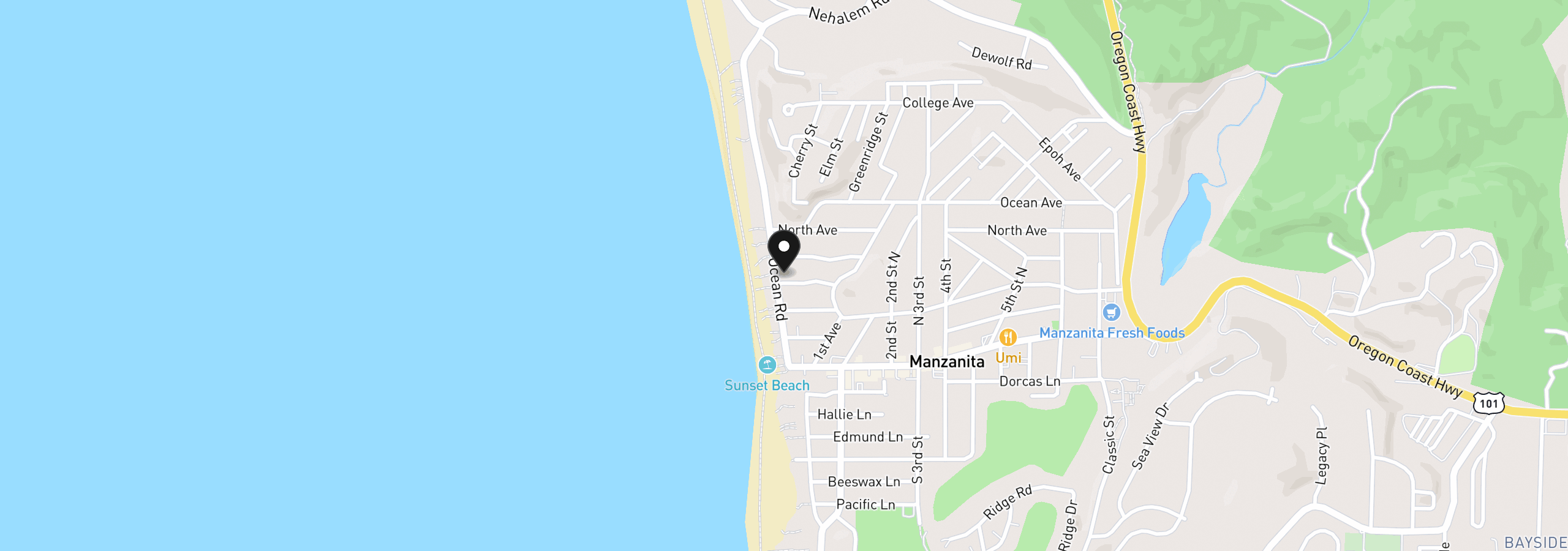 Map showing the location of 424 Ocean Rd, Manzanita, OR 97130