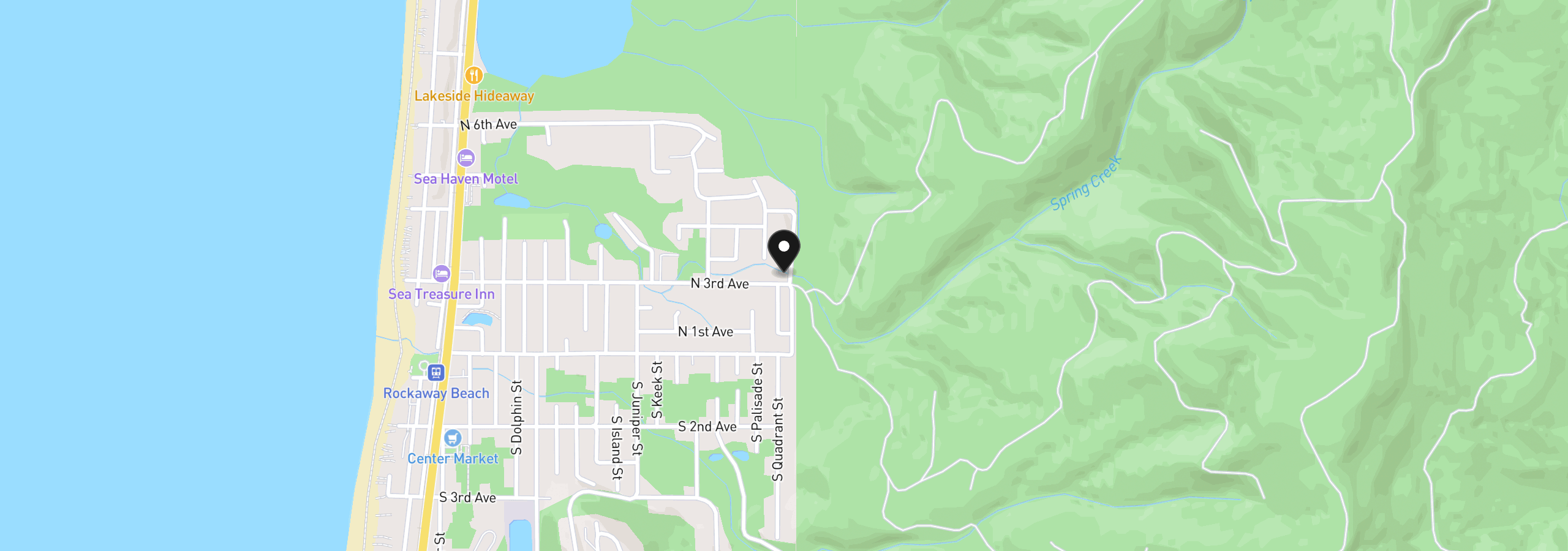 Map showing the location of 301 N Palisade St, Rockaway Beach, OR 97136