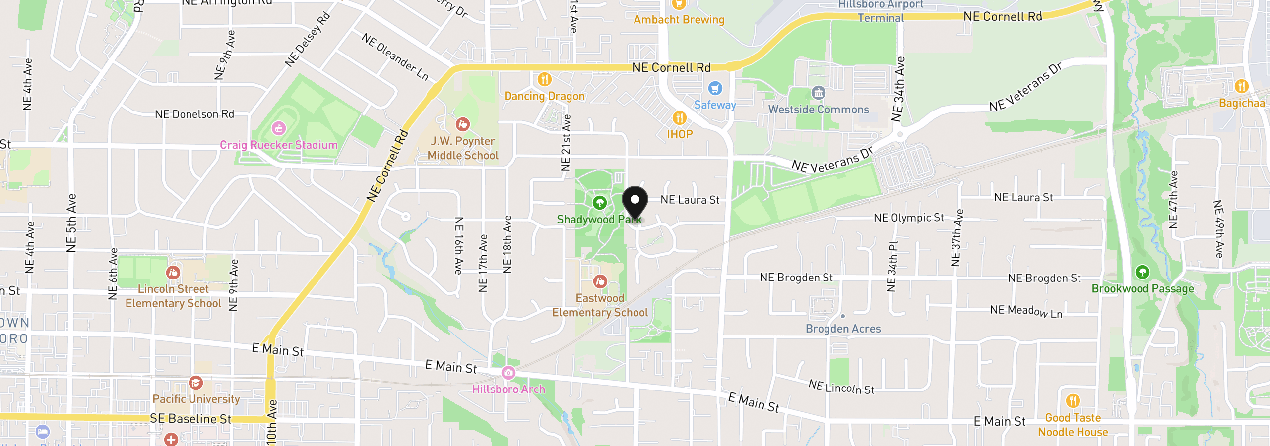 Map showing the location of 2411 NE Hyde St, Hillsboro, OR 97124