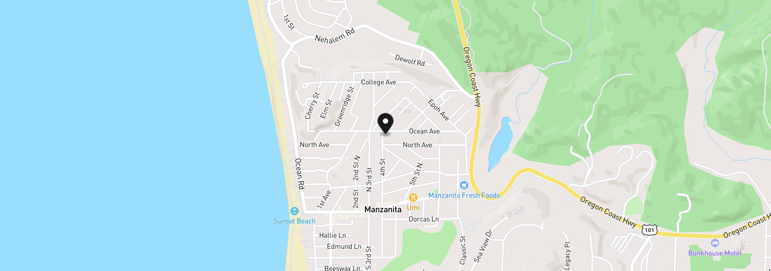 Map showing the location of 400 Ocean Ave, Manzanita, OR 97130