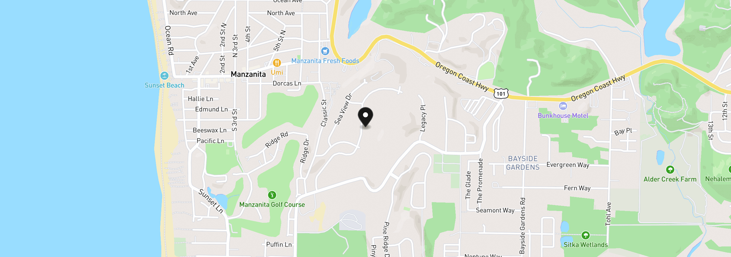 Map showing the location of 538 Meadows Dr, Manzanita, OR 97130