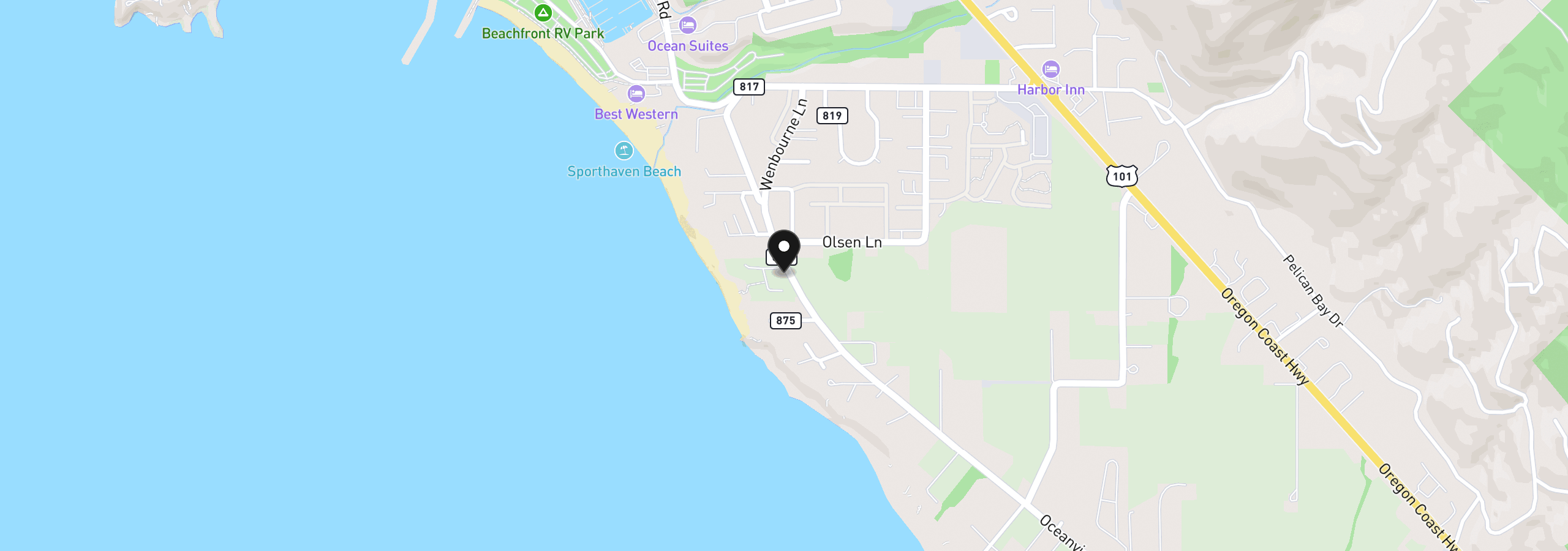 Map showing the location of Sea Breeze Way 19, Brookings, OR 97415