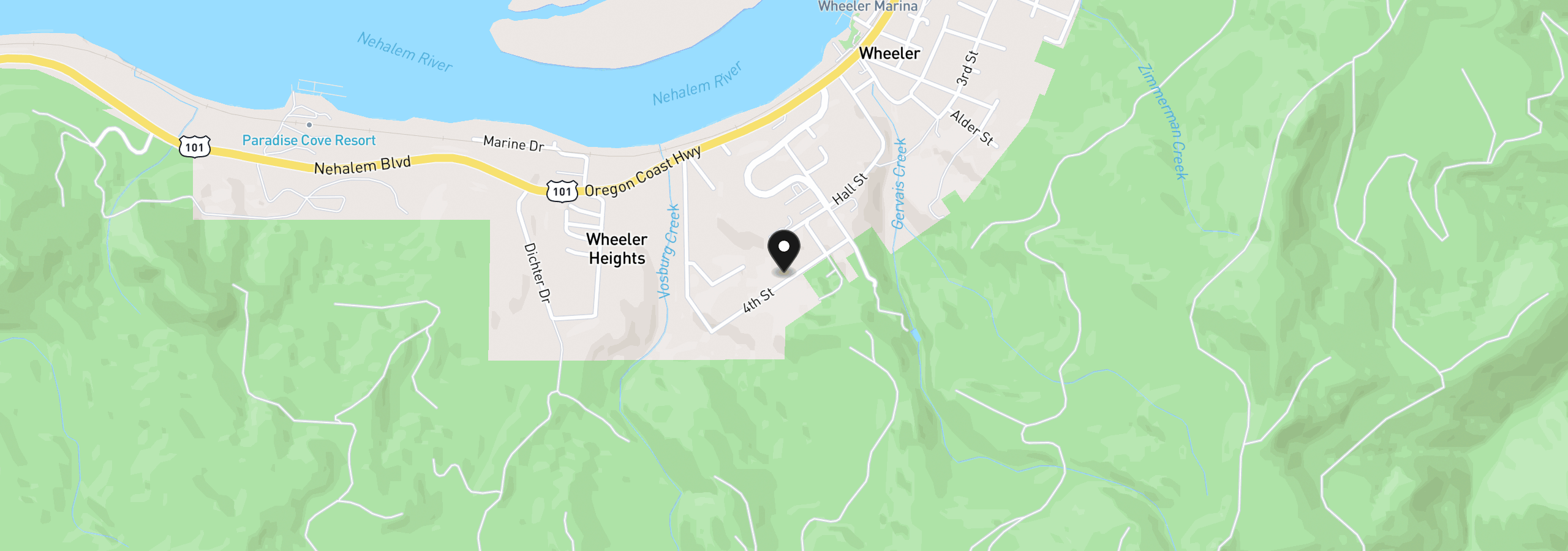 Map showing the location of 1234 4th St, Wheeler, OR 97147