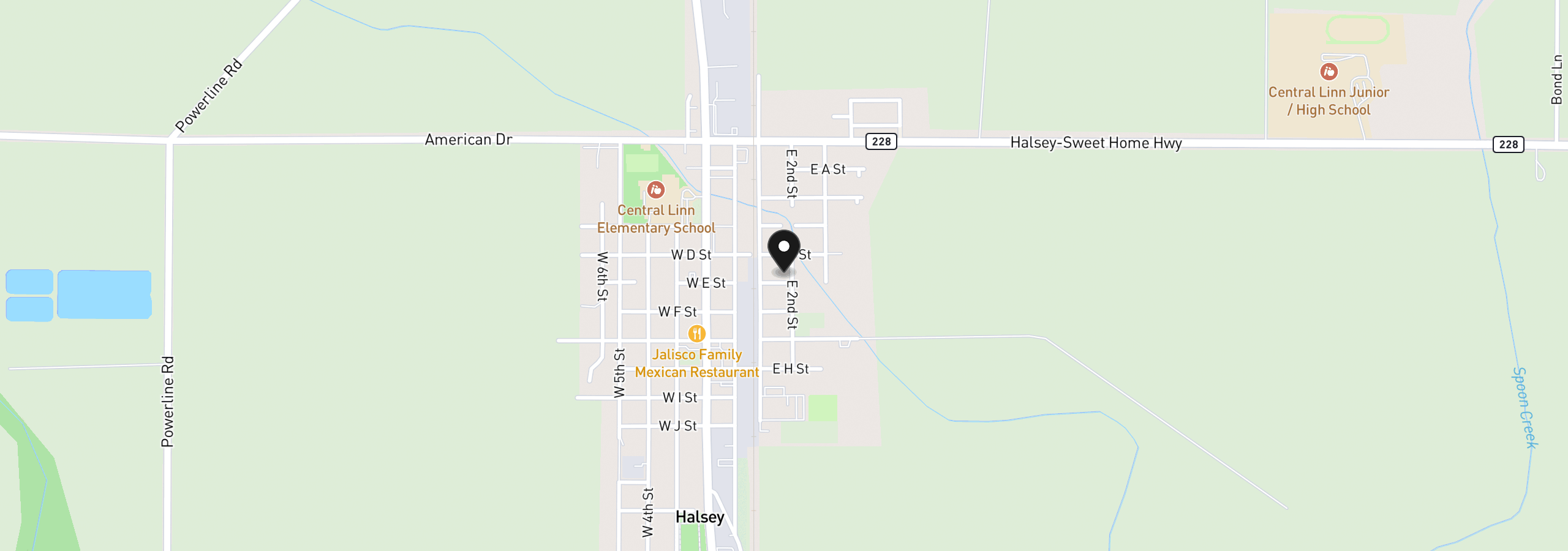 Map showing the location of 485 E 2nd St, Halsey, OR 97348