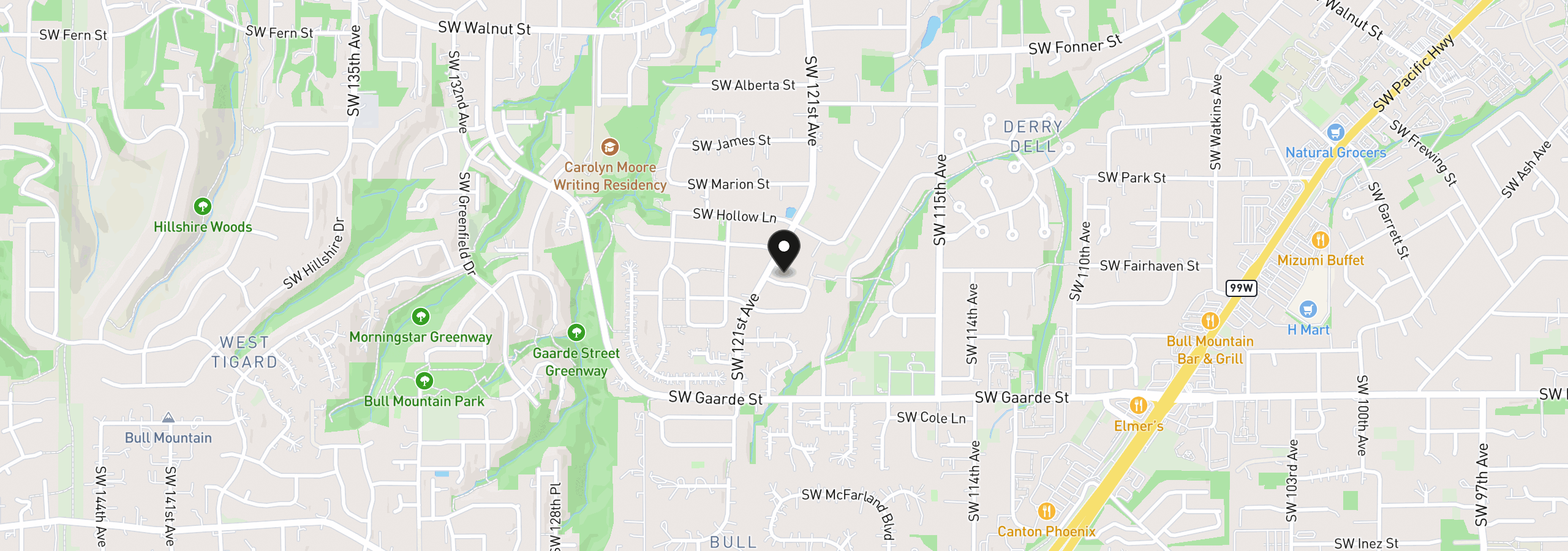 Map showing the location of 12052 SW Whistlers Loop, Tigard, OR 97223