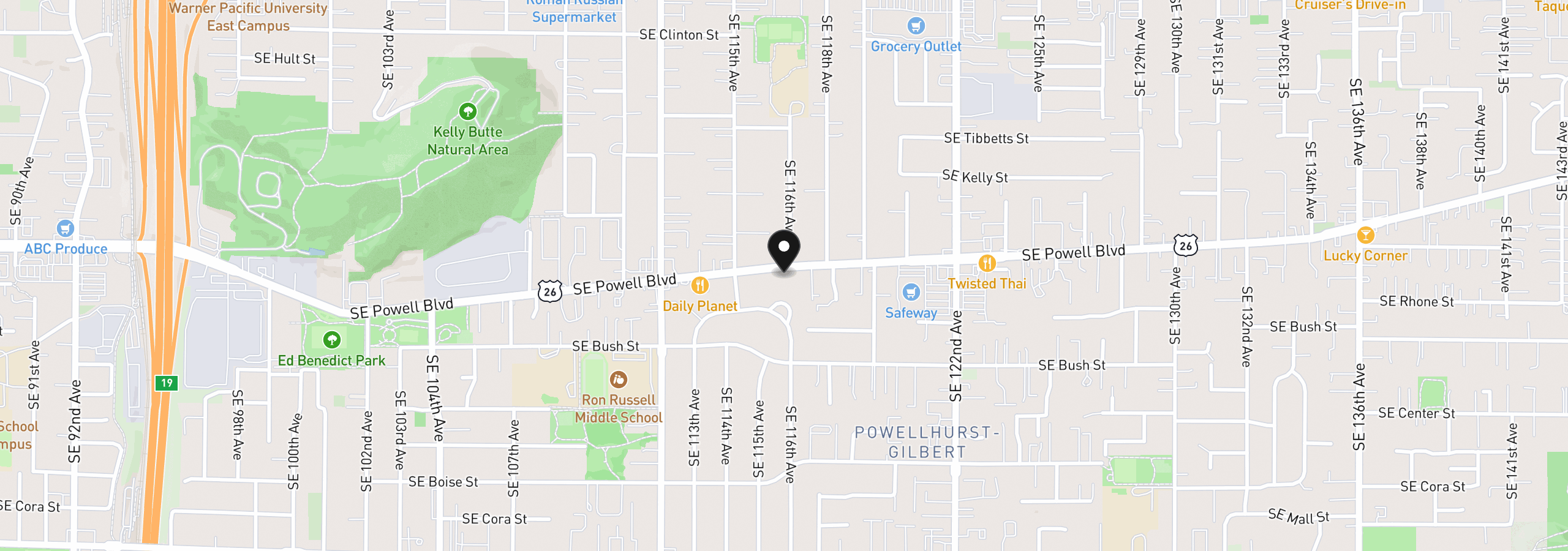 Map showing the location of 11580 SE Powell Blvd, Portland, OR 97266