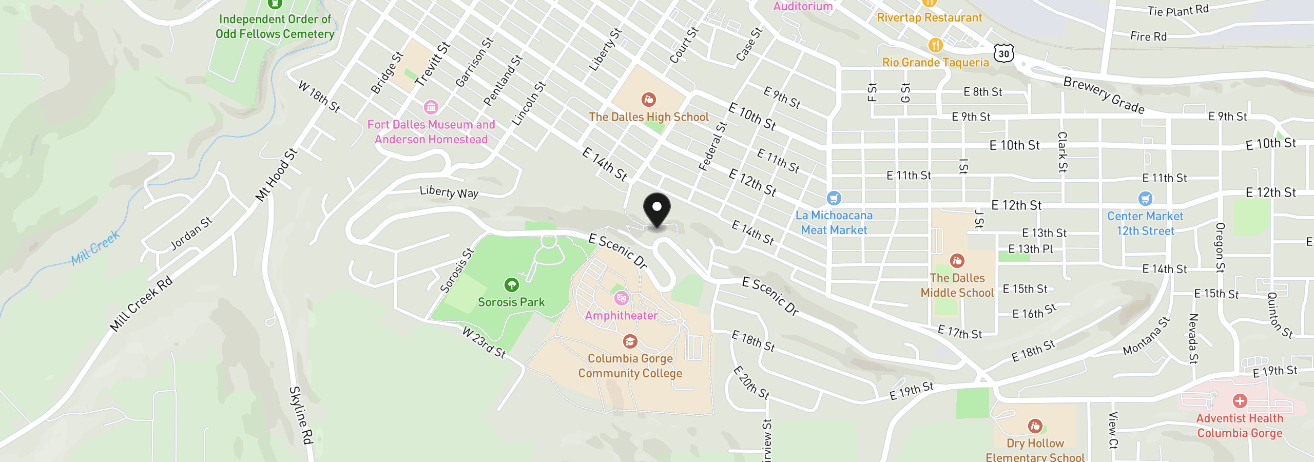 Map showing the location of 321 E Scenic Dr, The Dalles, OR 97058