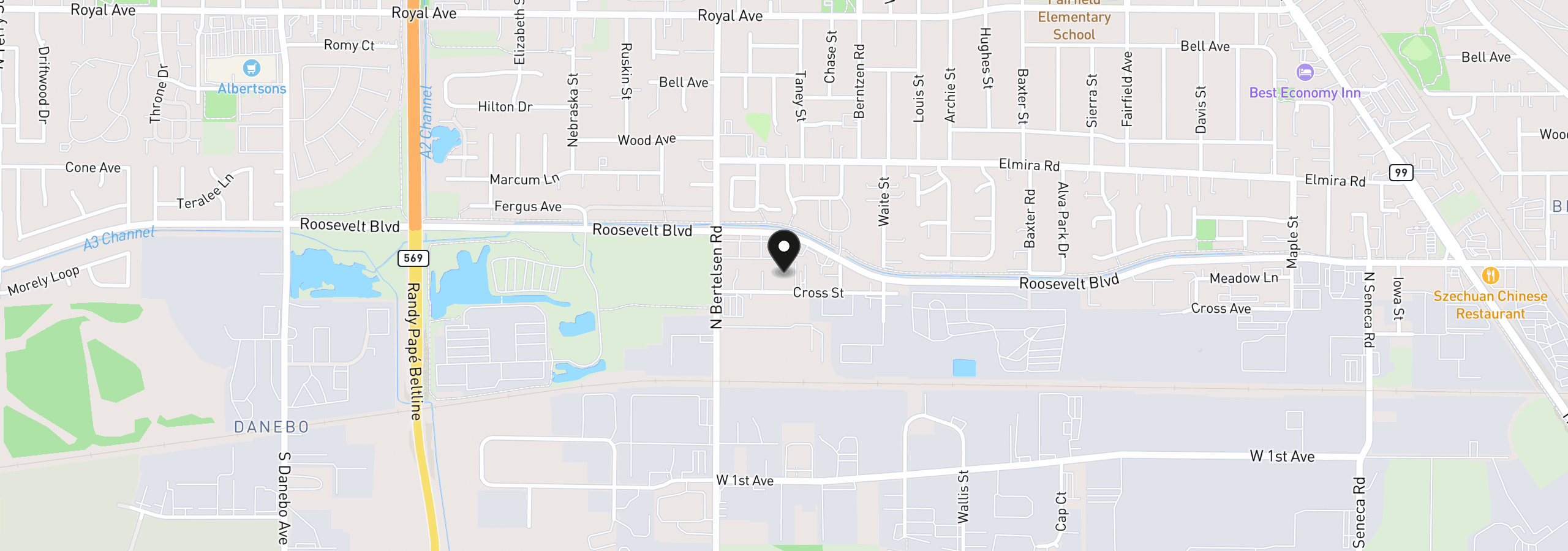 Map showing the location of 3939 Cross St, Eugene, OR 97402