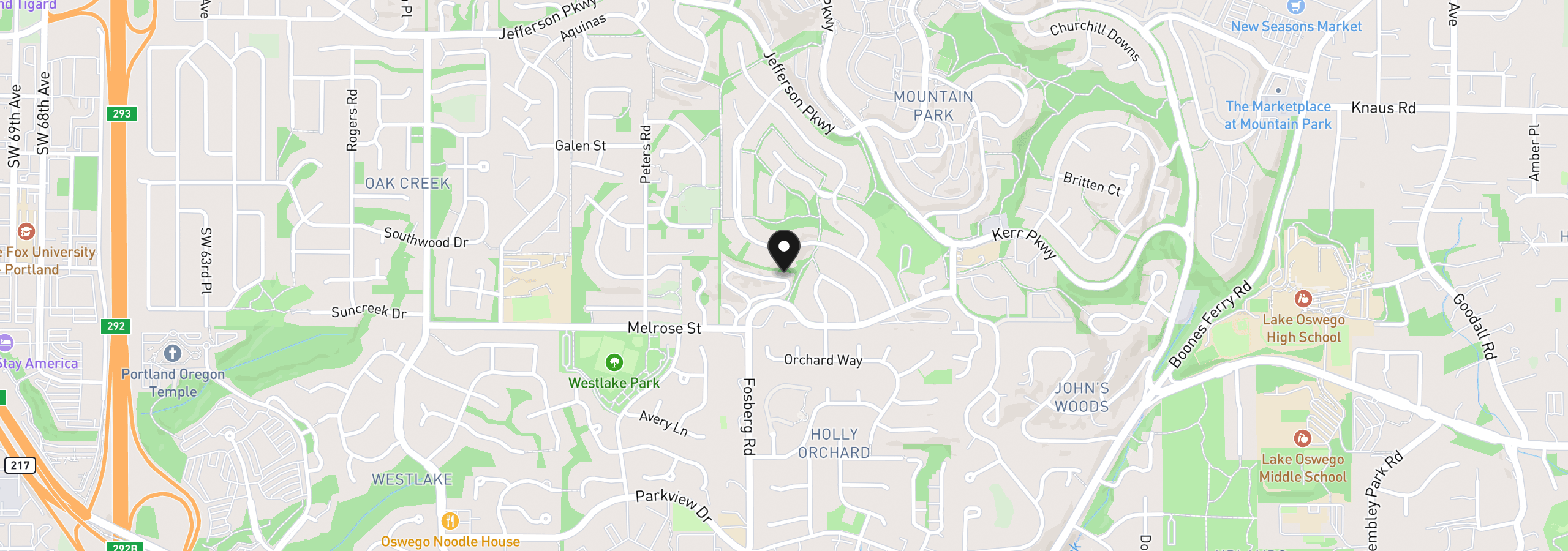 Map showing the location of 4405 Thunder Vista Ln, Lake Oswego, OR 97035