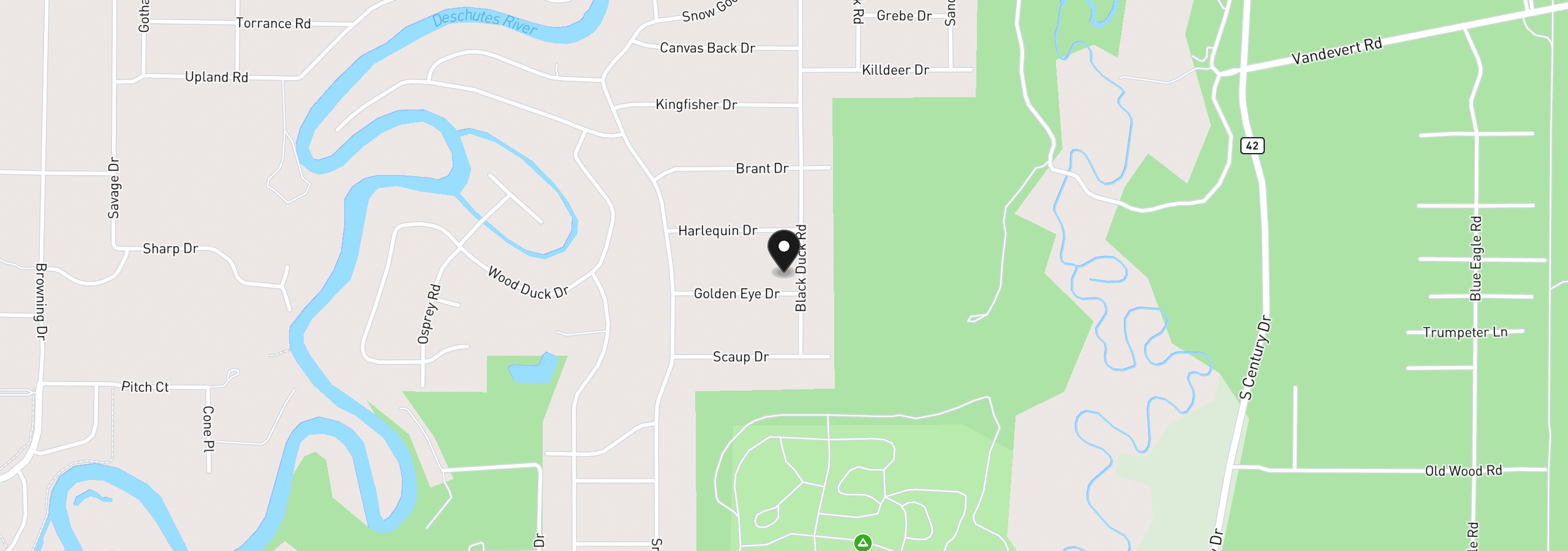 Map showing the location of 17386 Golden Eye Dr, Bend, OR 97707