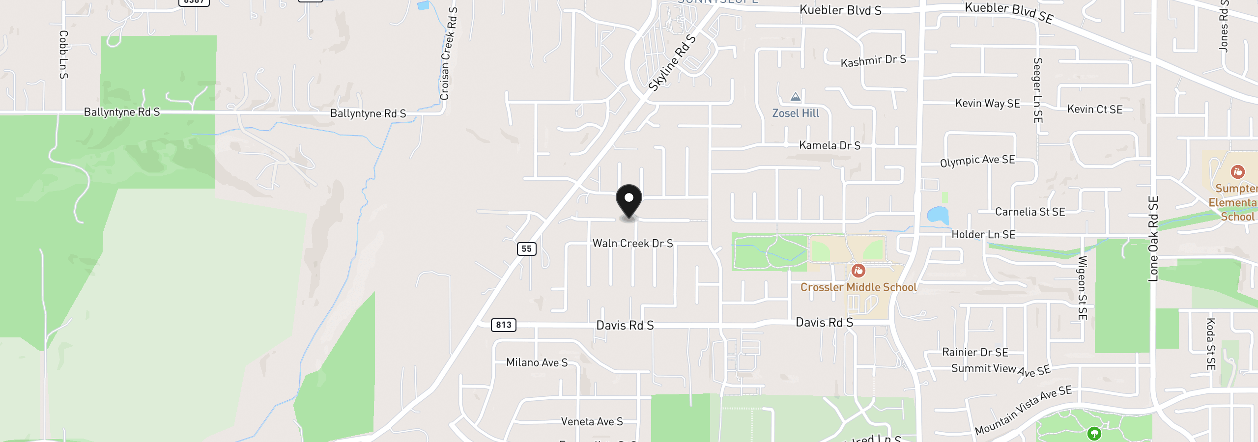 Map showing the location of 5423 Basin St S, Salem, OR 97306