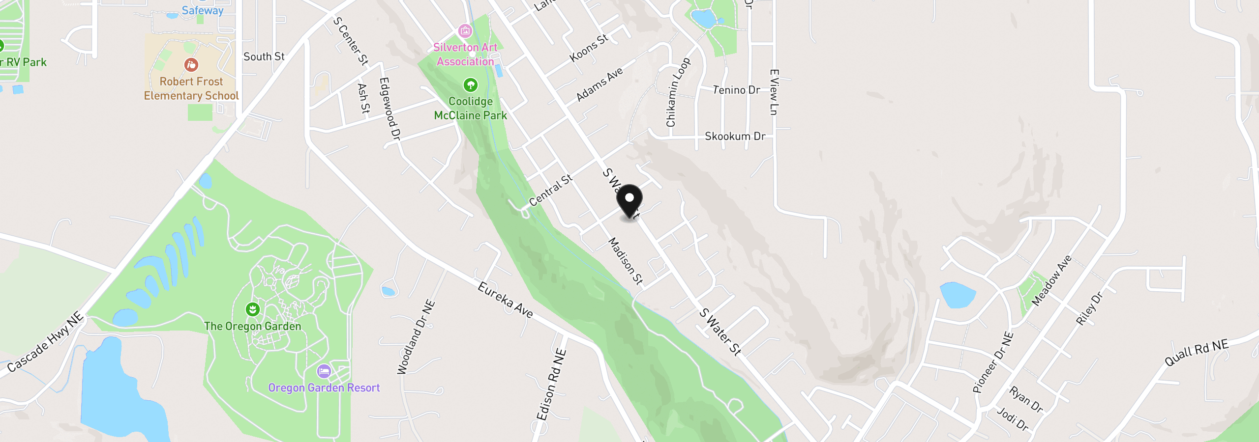 Map showing the location of 1012 S Water St, Silverton, OR 97381