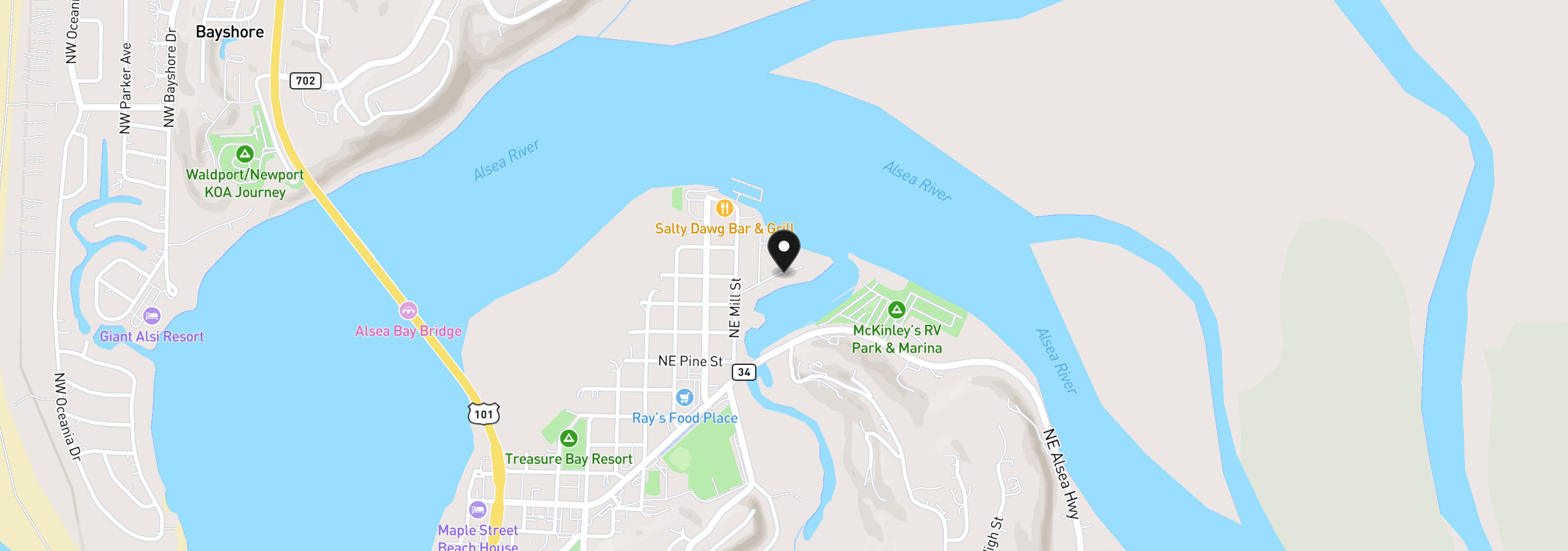 Map showing the location of 955 NE Mill St A7, Waldport, OR 97394