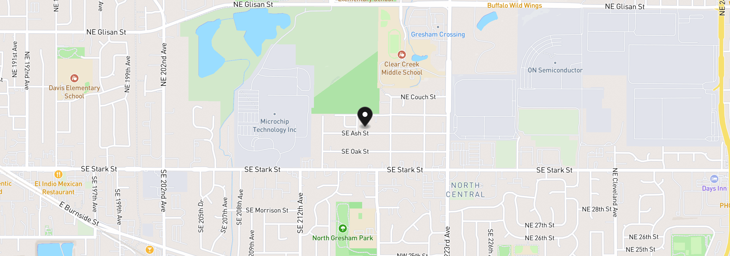 Map showing the location of 21637 SE Ash St, Gresham, OR 97030