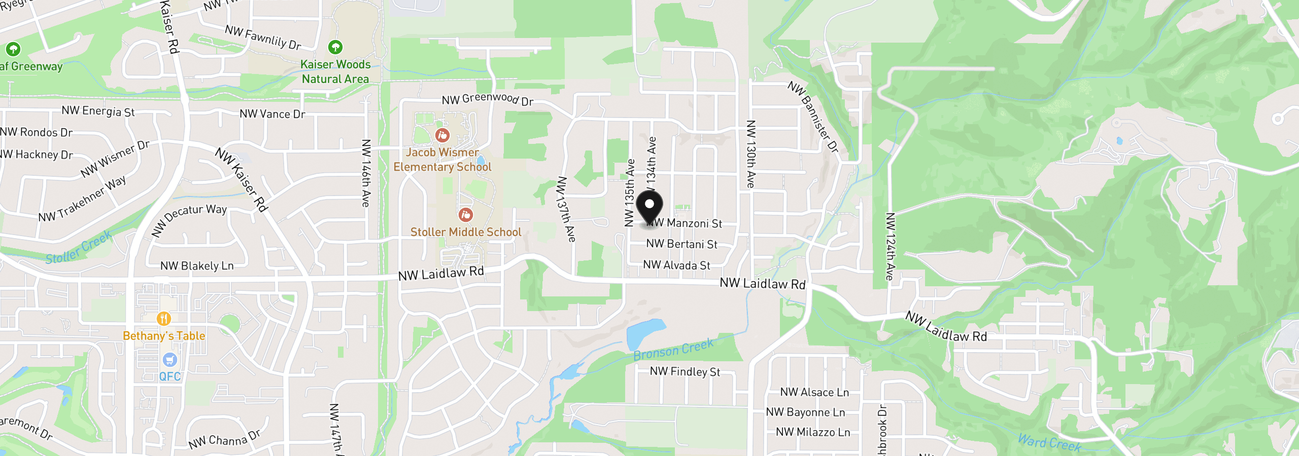 Map showing the location of 13410 NW Manzoni St, Portland, OR 97229