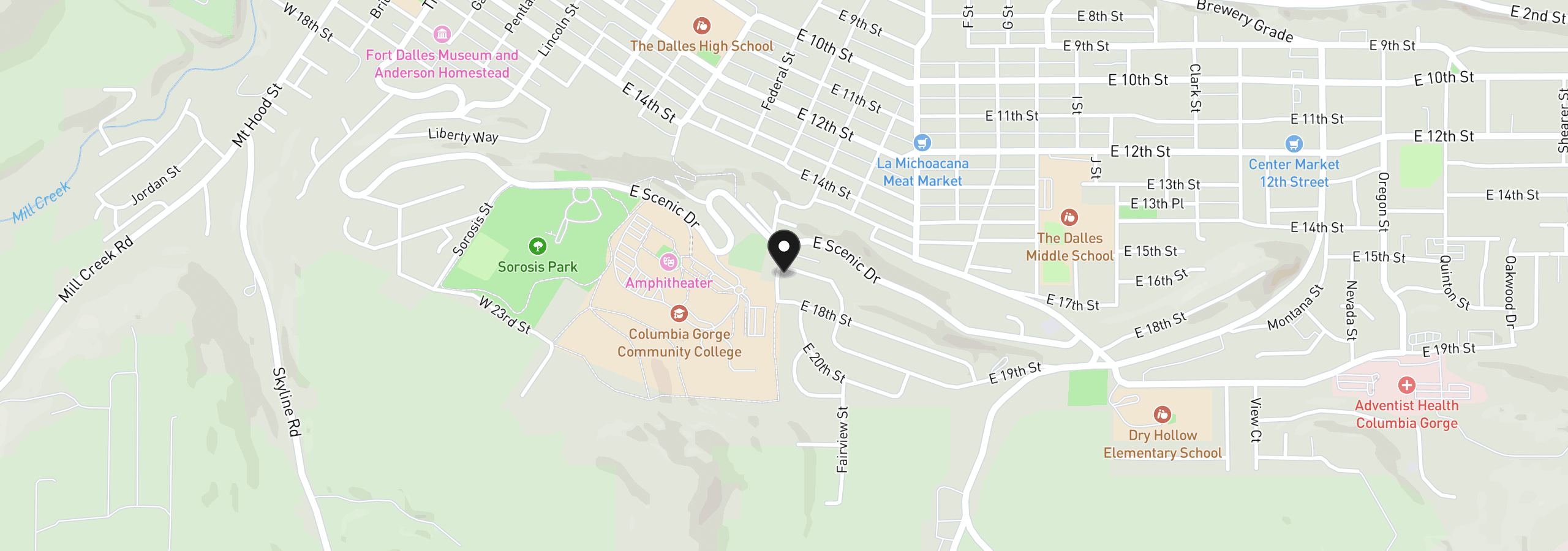Map showing the location of 1820 Jefferson St, The Dalles, OR 97058