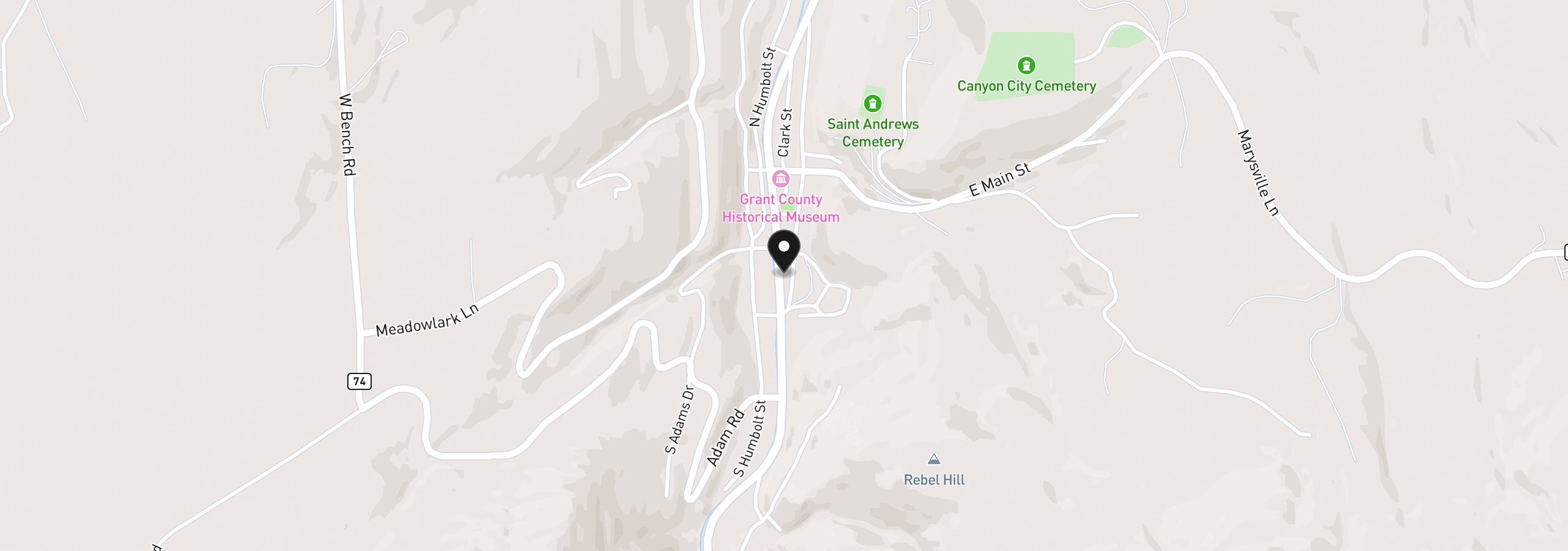 Map showing the location of 206 S Washington St, Canyon City, OR 97820