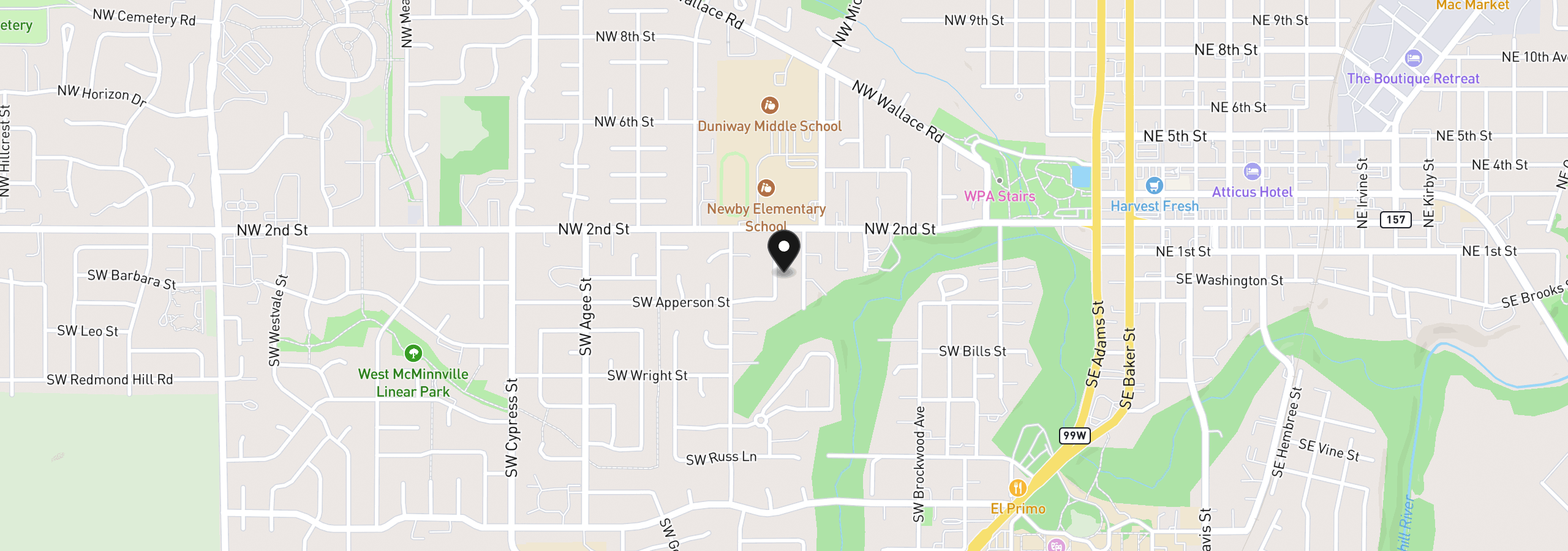 Map showing the location of 170 SW Eckman St, McMinnville, OR 97128