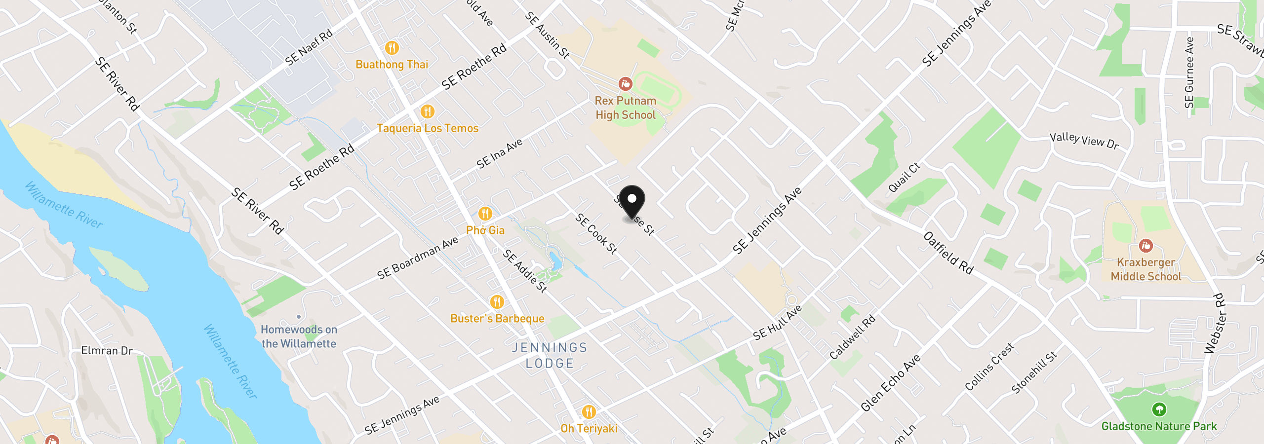 Map showing the location of 17619 SE Rose St, Milwaukie, OR 97267
