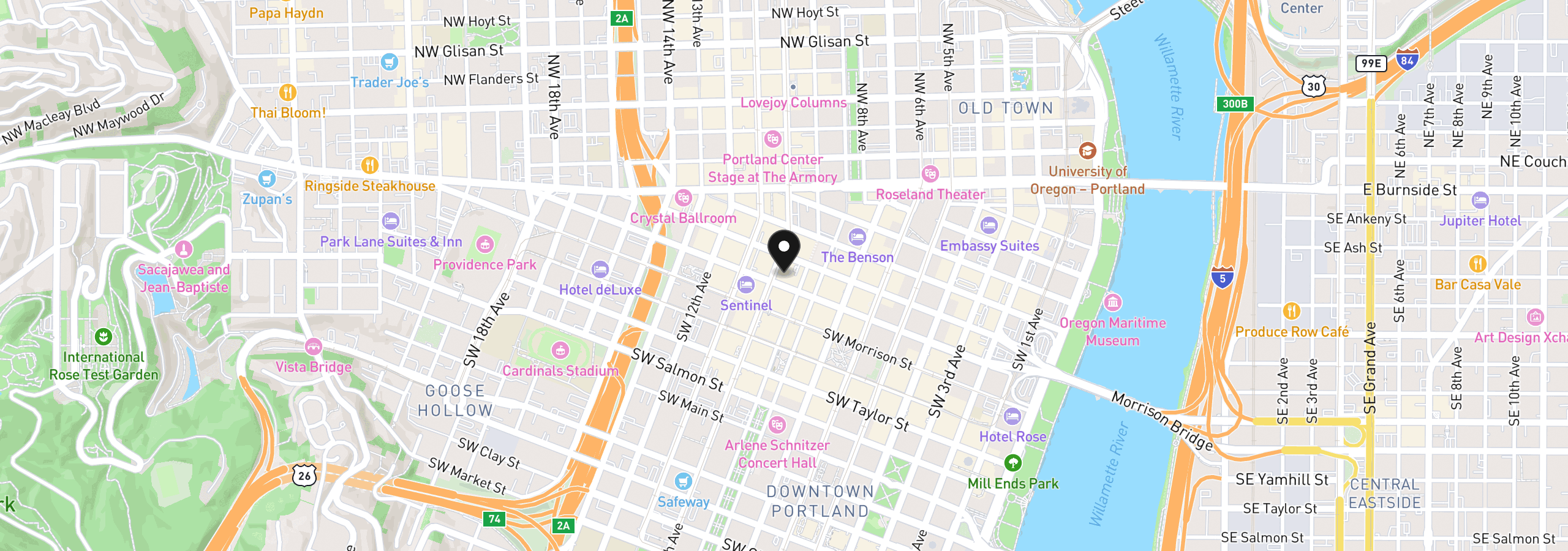 Map showing the location of 550 SW 10th Ave 2201, Portland, OR 97205