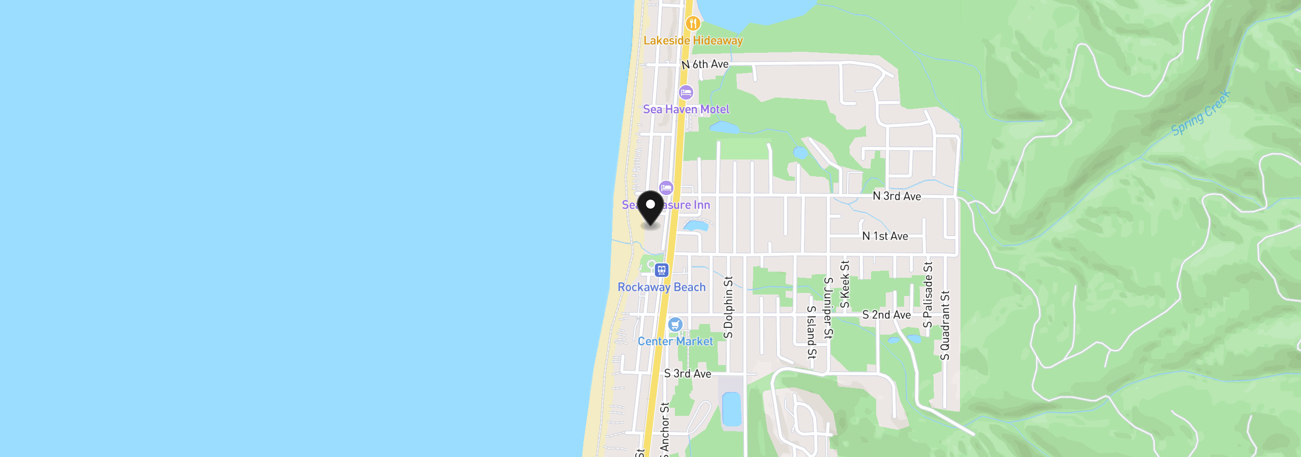 Map showing the location of 145 N Miller St 101, Rockaway Beach, OR 97136