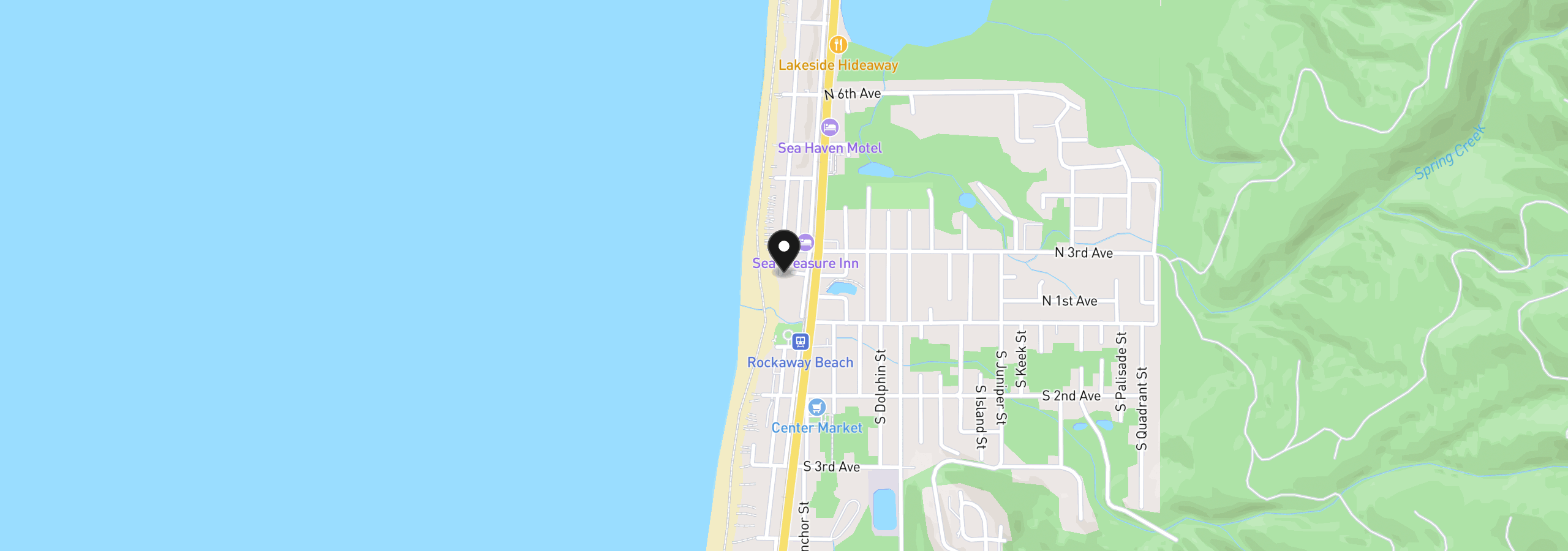 Map showing the location of 200 N Pacific St, Rockaway Beach, OR 97136