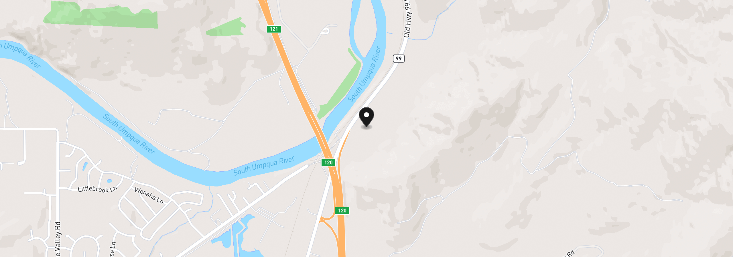 Map showing the location of 3136 Old Highway 99, Roseburg, OR 97471