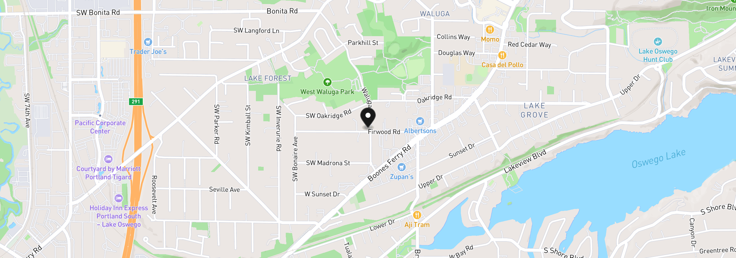 Map showing the location of 16061 Waluga Dr, Lake Oswego, OR 97035