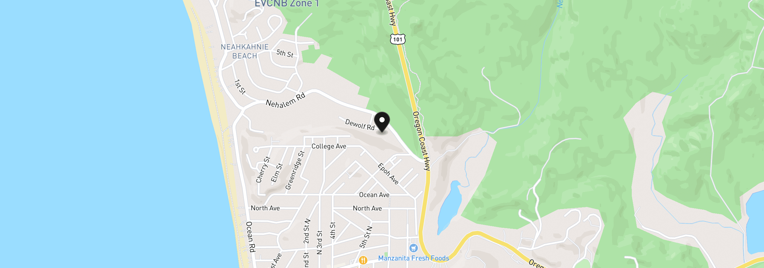 Map showing the location of 9355 Dewolf Rd, Manzanita, OR 97130