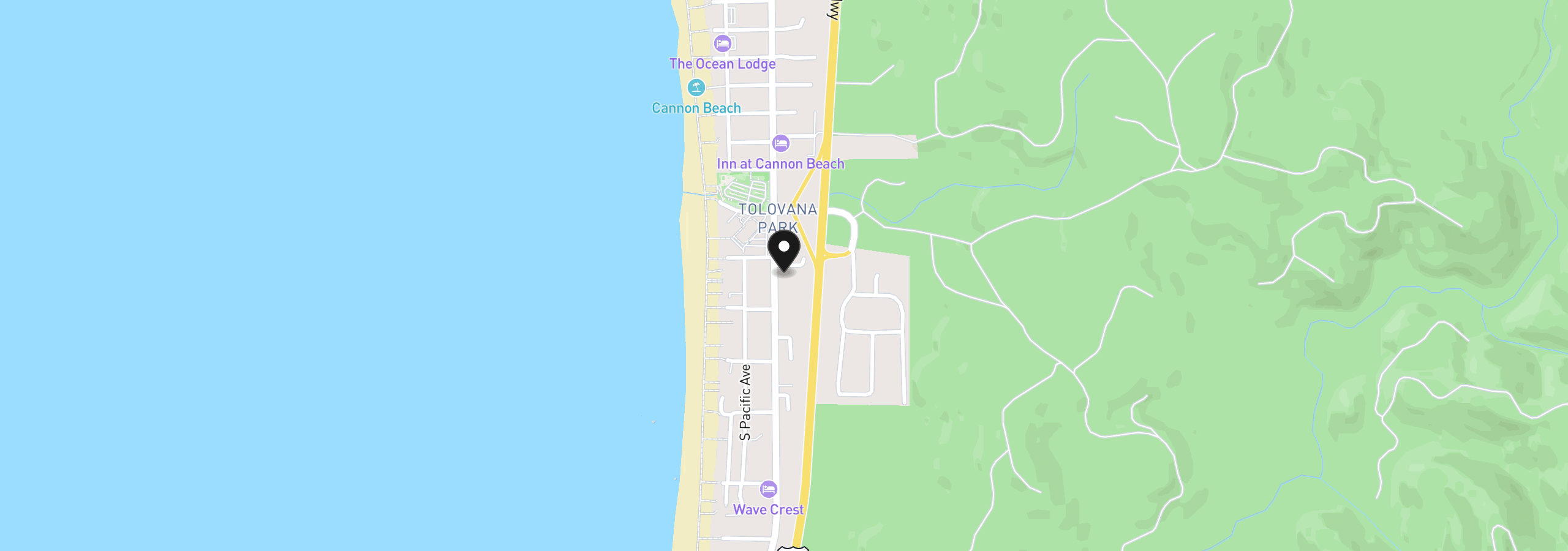 Map showing the location of 3531 S Hemlock St 1, Cannon Beach, OR 97110