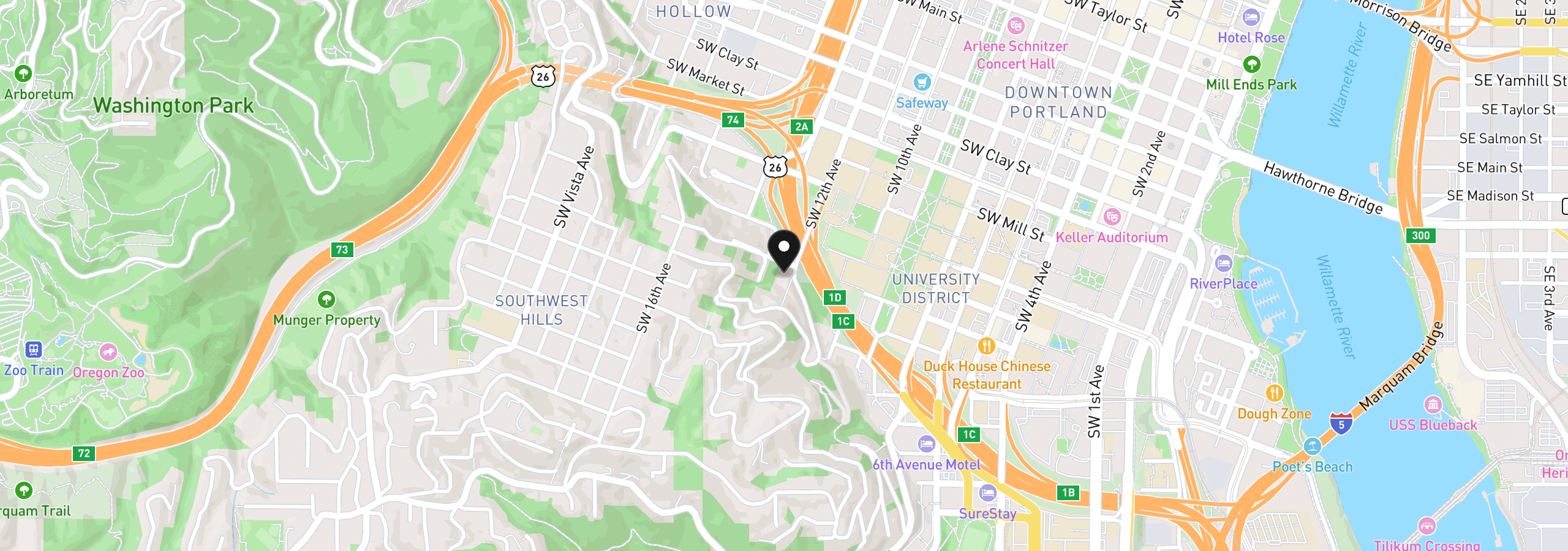 Map showing the location of 1205 SW Cardinell Dr 609, Portland, OR 97201