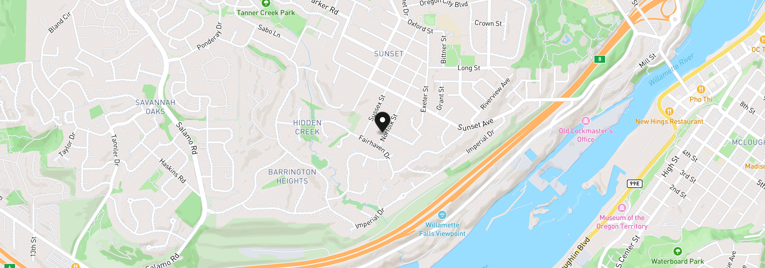 Map showing the location of 4024 Norfolk St, West Linn, OR 97068