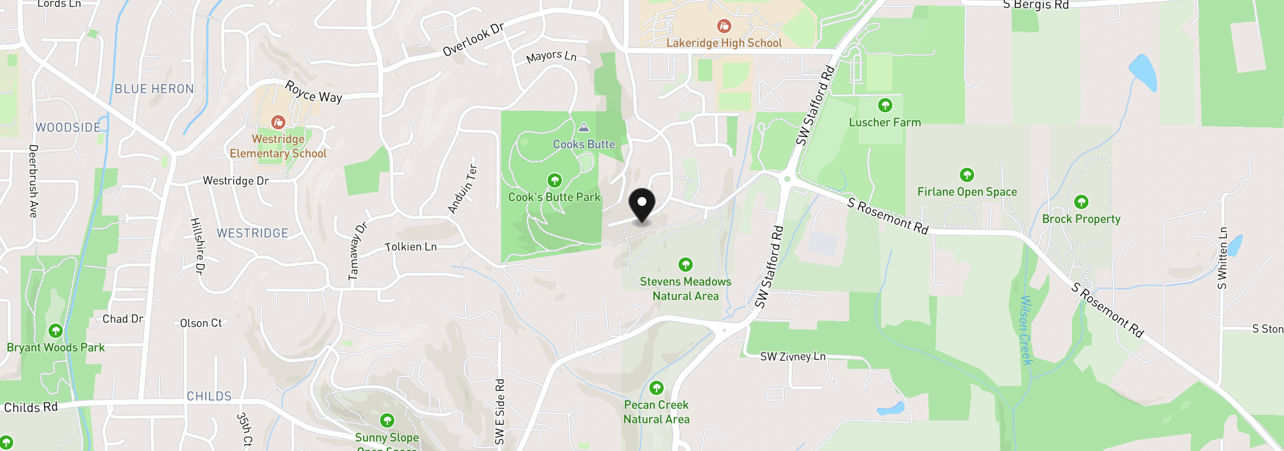 Map showing the location of 18284 Meadowlark Ln, Lake Oswego, OR 97034