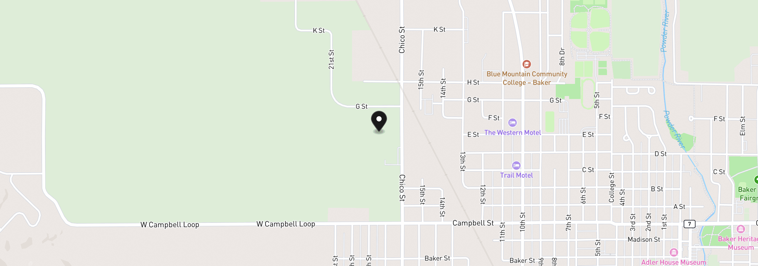 Map showing the location of 4 E St, Baker City, OR 97814