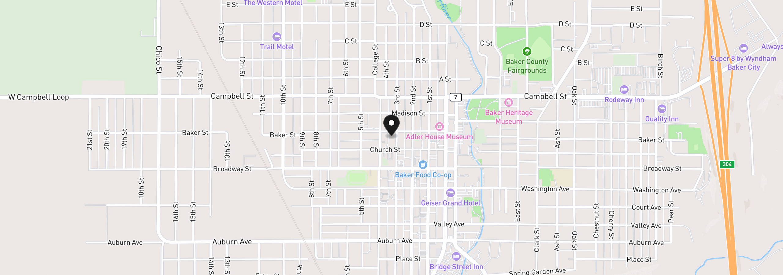 Map showing the location of 2231 3rd St, Baker City, OR 97814