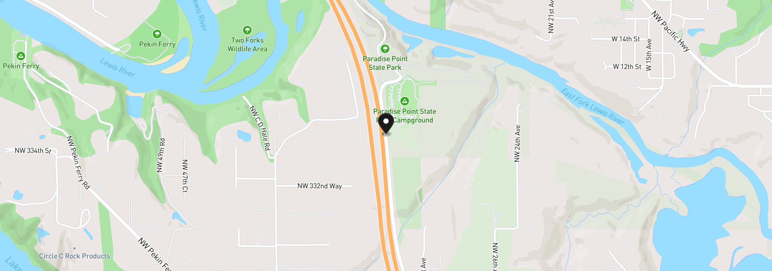 Map showing the location of Paradise Park Rd, La Center, Wa 98629
