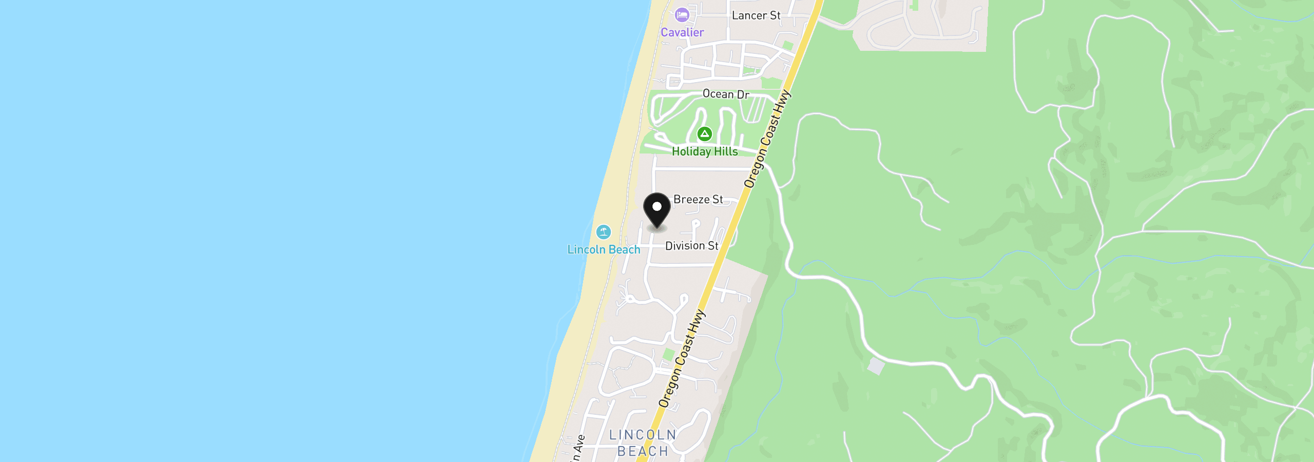 Map showing the location of 6400 Division St, Lincoln Beach, OR 97341