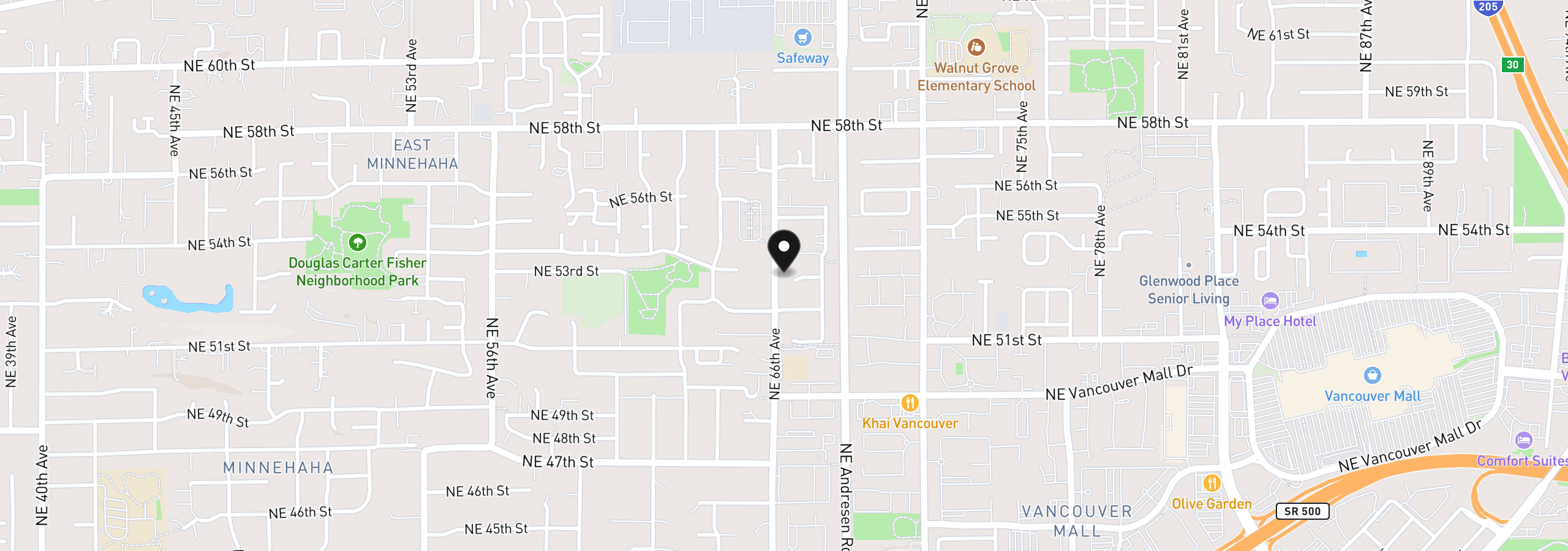 Map showing the location of 6600 NE 53rd Cir, Vancouver, Wa 98661