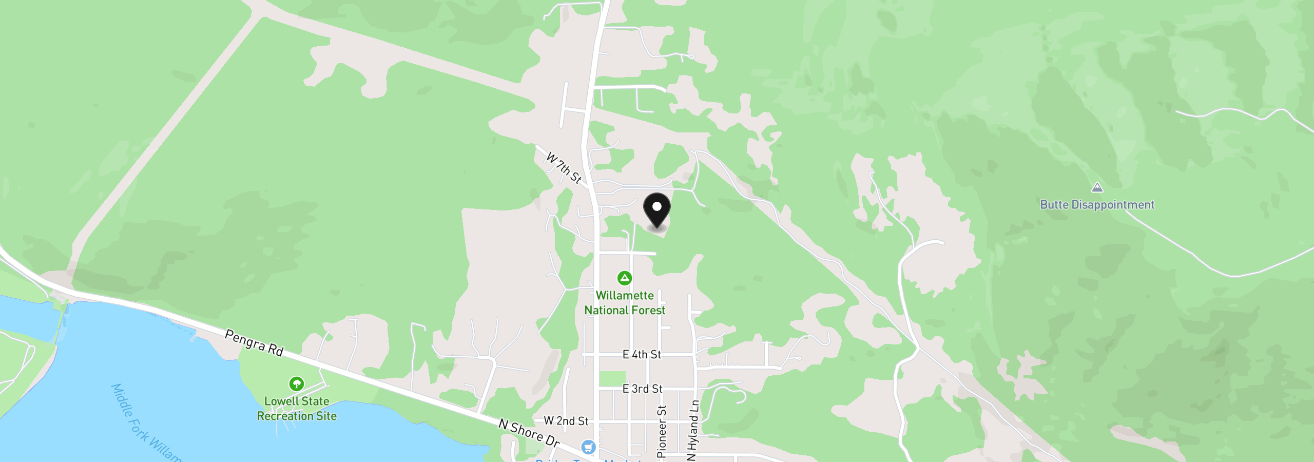 Map showing the location of E 6th St, Lowell, OR 97452