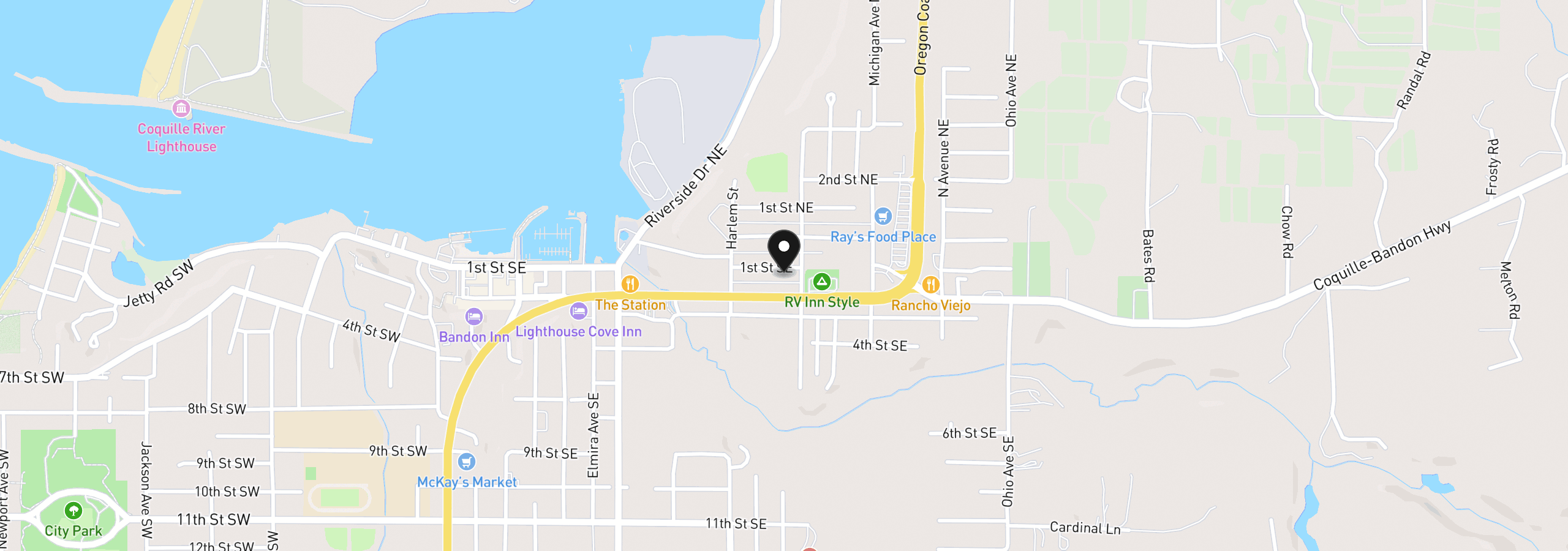 Map showing the location of 1st St SE 7800, Bandon, OR 97411
