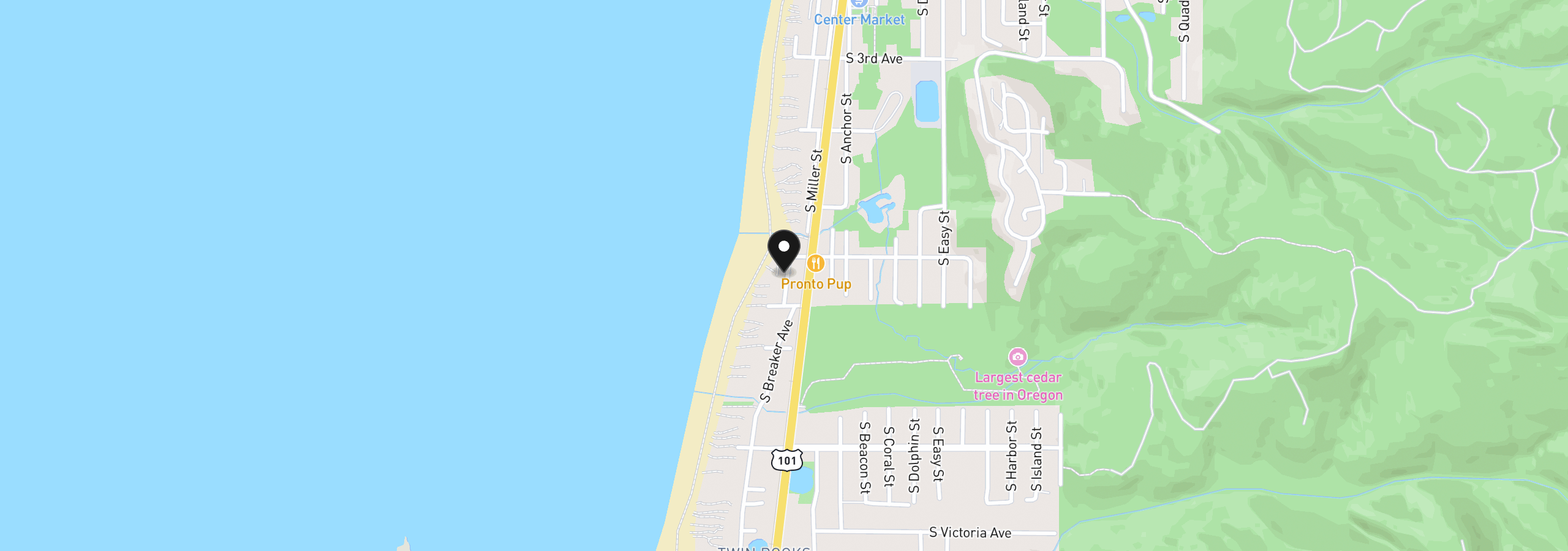 Map showing the location of 621 S Pacific St, Rockaway Beach, OR 97136