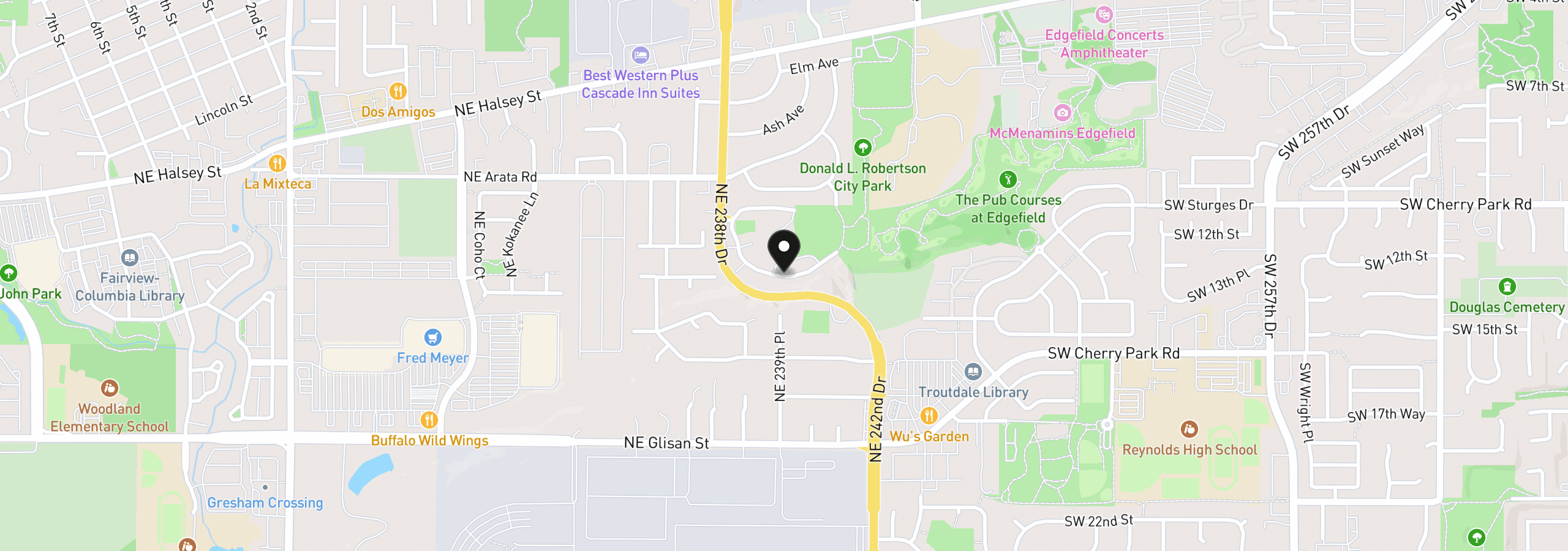 Map showing the location of 24002 NE Treehill Dr, Wood Village, OR 97060