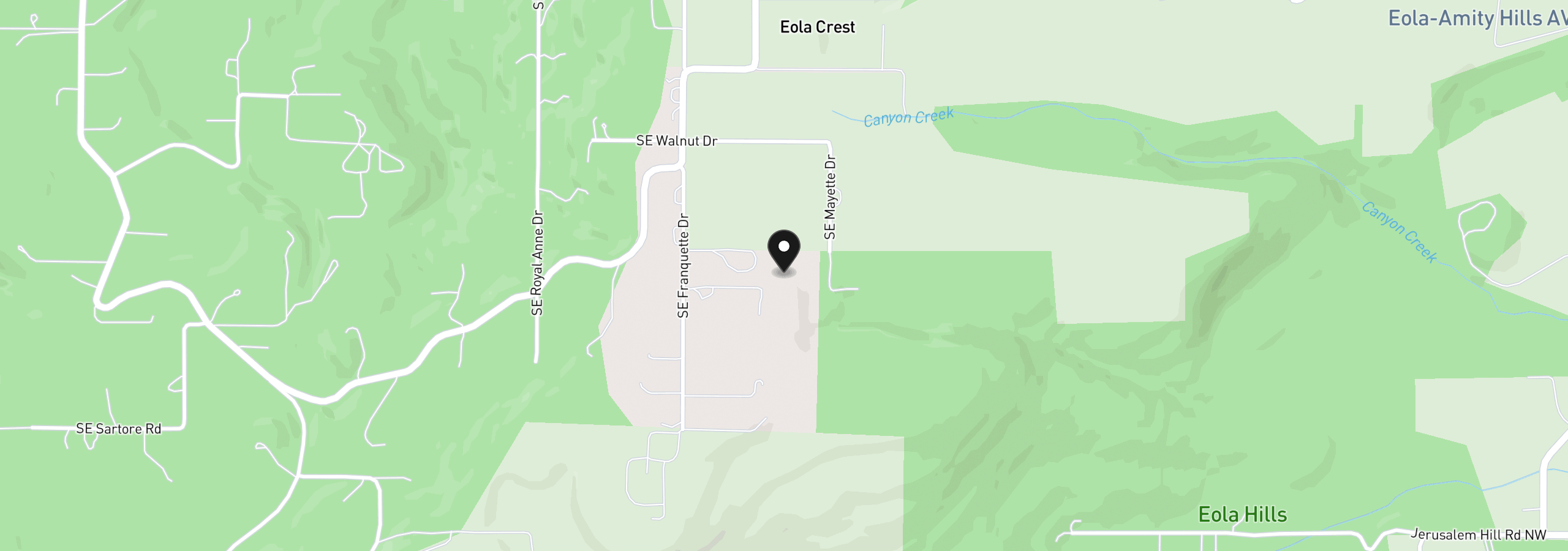Map showing the location of 53 Franquette, Amity, OR 97101